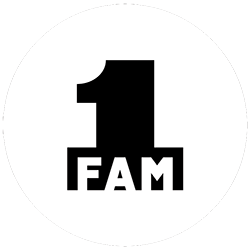 One Fam logo w/ checker background